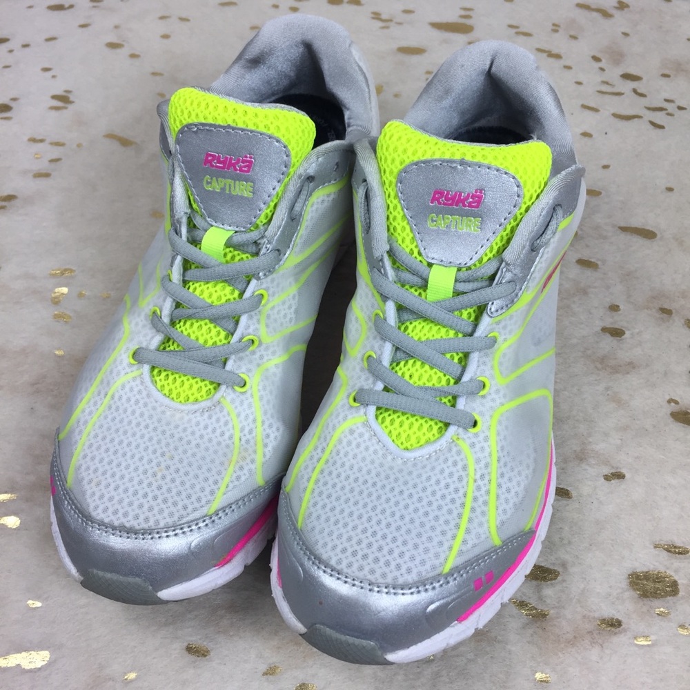 Ryka Women's Sneakers in Silver, Neon Green, and Pink